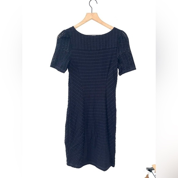 MAEVE Anthropologie Sheath Mini Dress Women’s Navy Blue Textured Short Sleeve XS - Picture 8 of 11